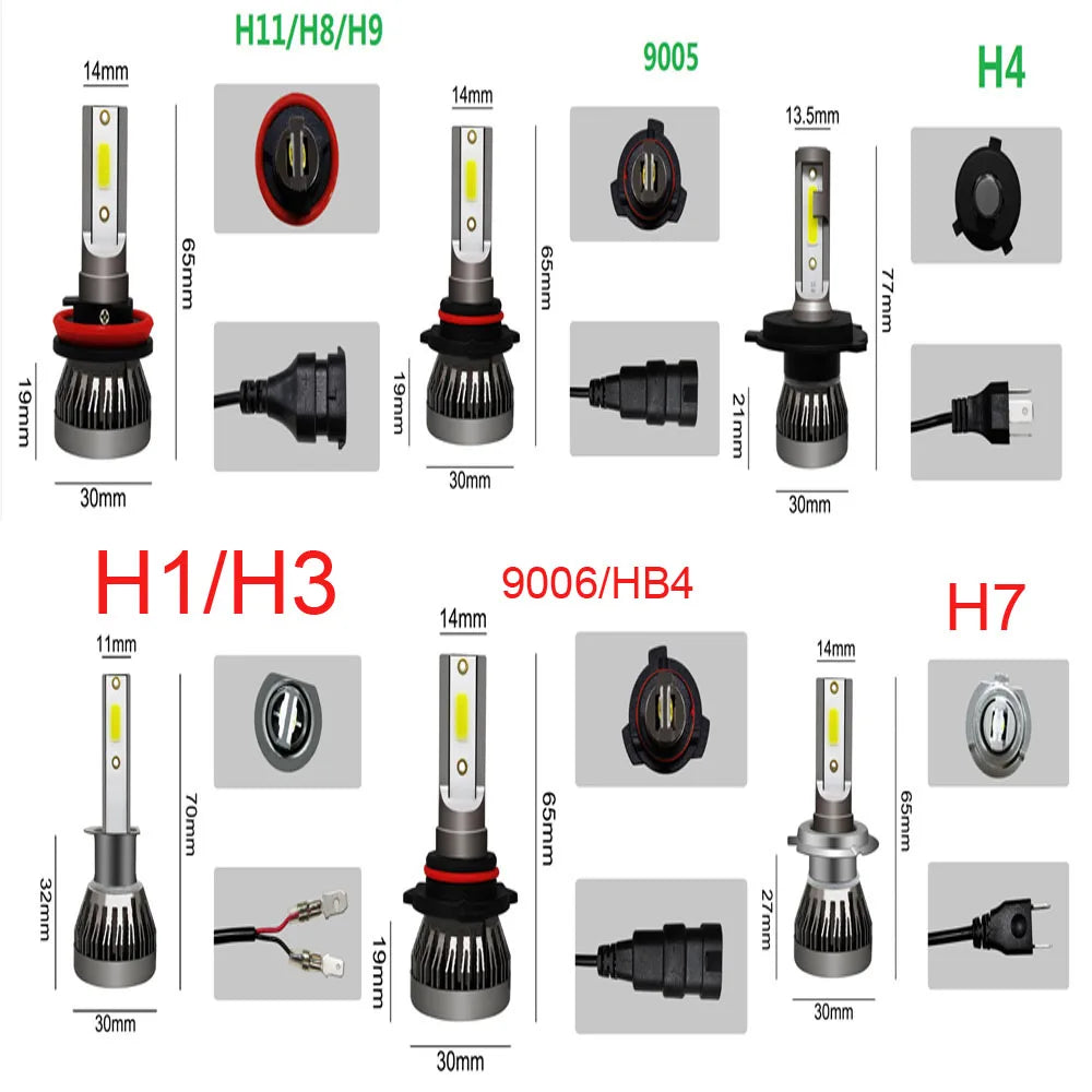 LED Muxall 80w 20000LM 6000k 6500k 8000k 12000K H7 H1 H8 H11 H3 H4/9003/HB2 9005/HB3 9006/HB4